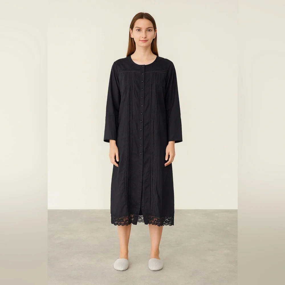 VTG Beguile Sleepwear Pintuck Lace Trim Long Sleeve Cotton Shirt‎ Dress Size 1X